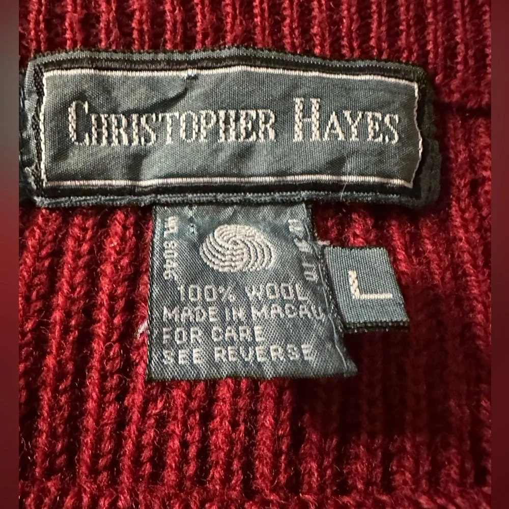 Christopher Hayes Sweater Men Red 100% Wool Vintage Ribbed Knit Crewneck Size L